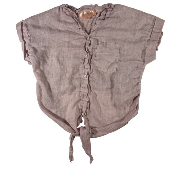 Scandal Italy Linen Tie Front Button Top Women’s M Pink Boho Beach Casual - Picture 1 of 7